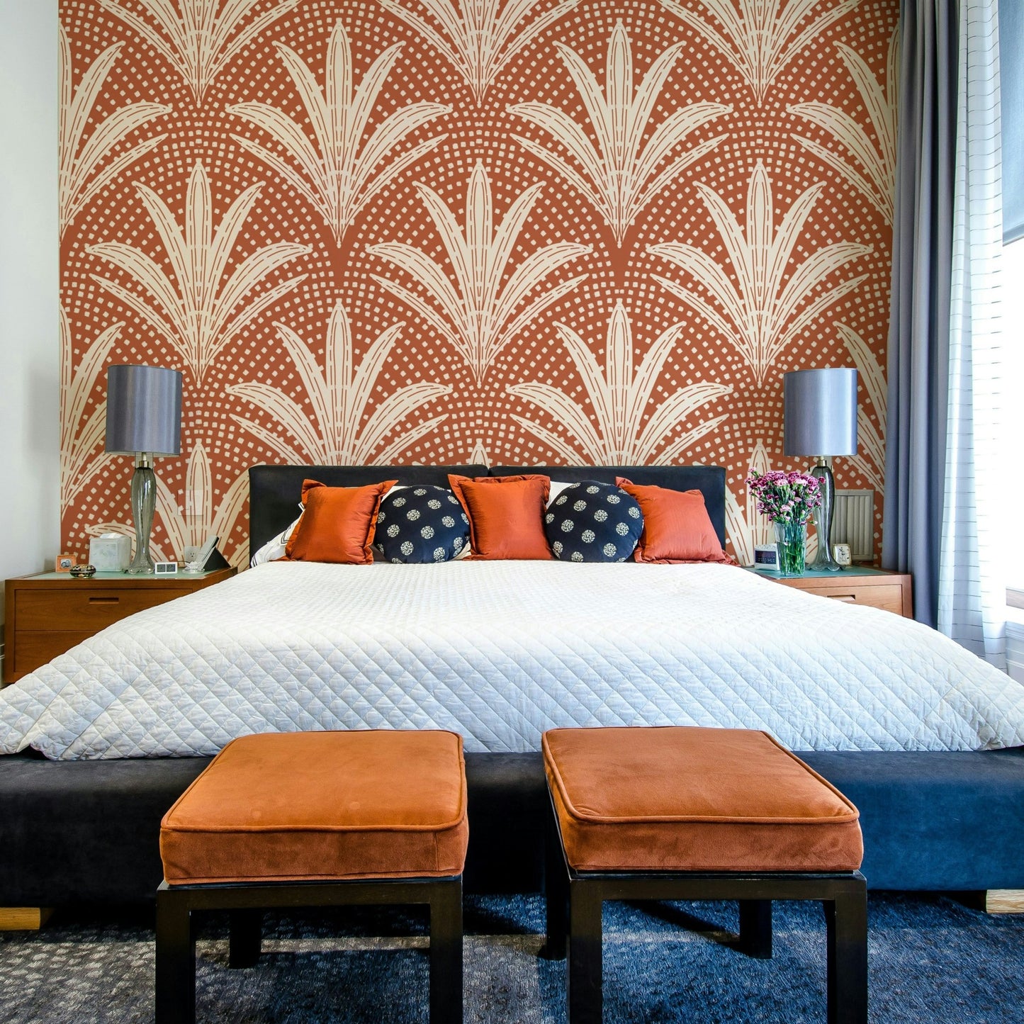 Boho style rustic palm terracotta wallpaper

