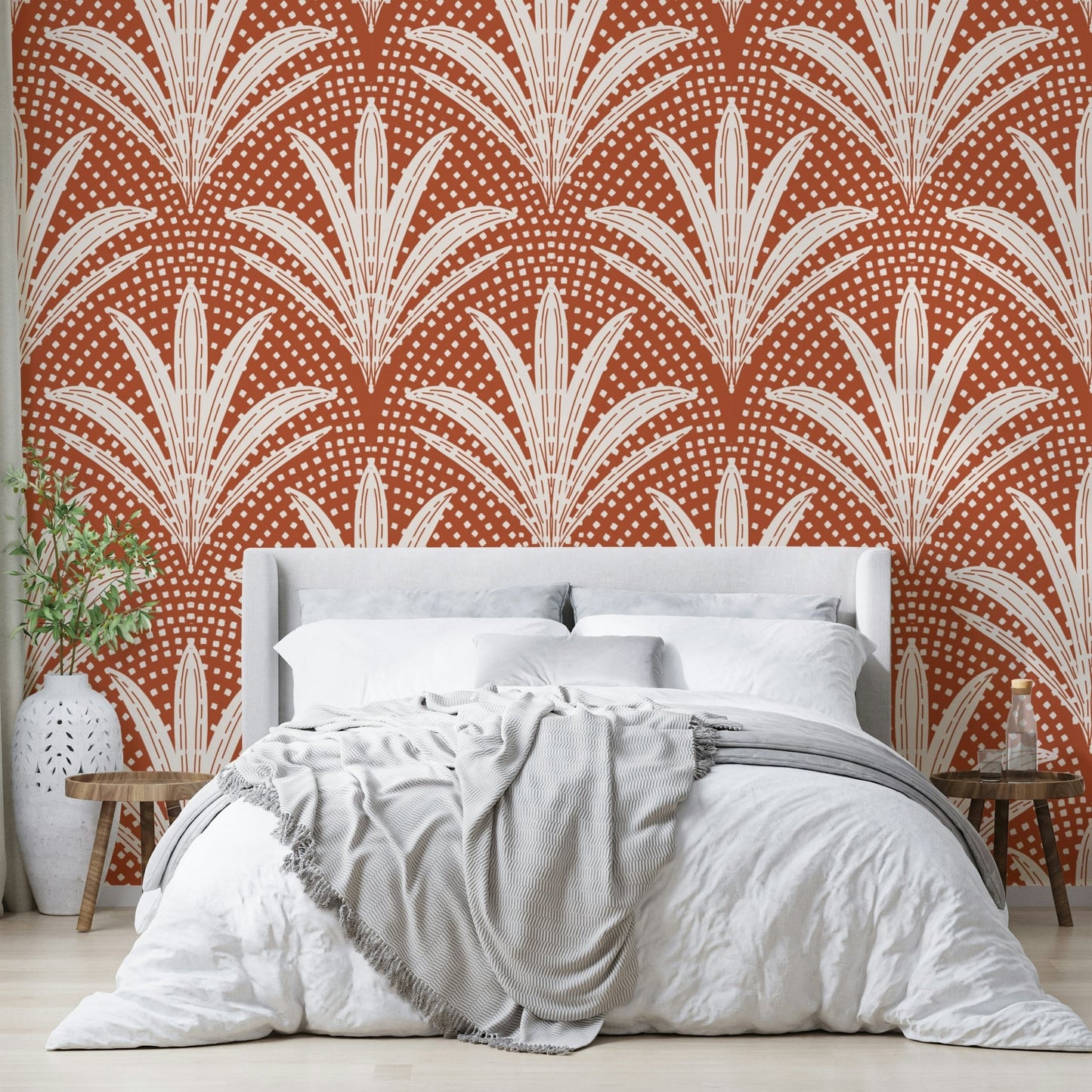 Rustic terracotta palm wallpaper design


