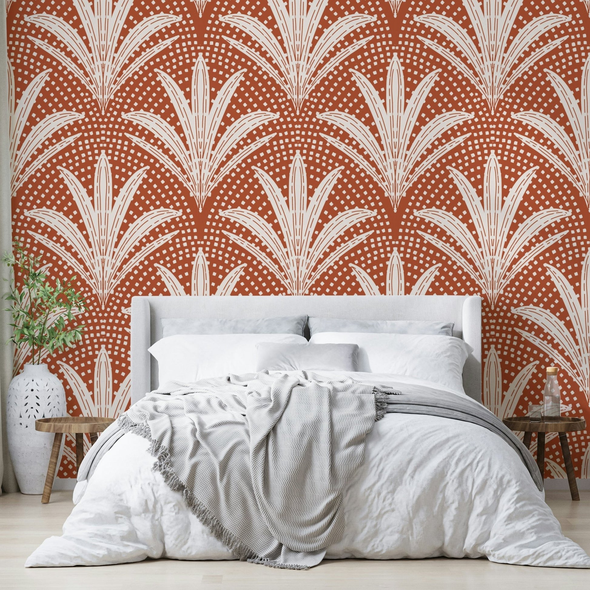 Rustic terracotta palm wallpaper design

