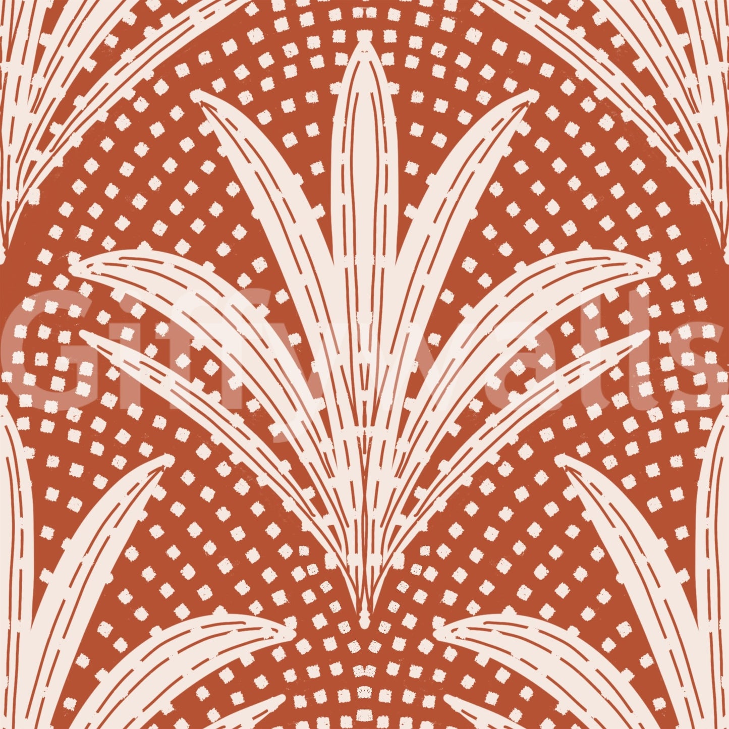 Rustic palm leaf wallpaper terracotta shade

