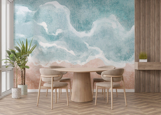 Beach-inspired wall mural with waves, B379
