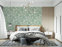 Fish and kelp shapes thread through a Bedroom with Boho Coral wallpaper.
GD9550
