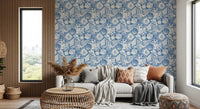 Reef forms thread through a living area  in Coral Denim Blue wallpaper.
⁠GD9548