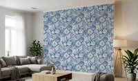 Linen weave runs beneath Boho Seashell Denim wallpaper for a softer textured feel.⁠GD9548