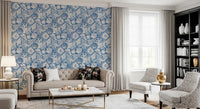 Scallops, ammonites, and urchins layer across Boho Seashell Coral wallpaper.GD9548