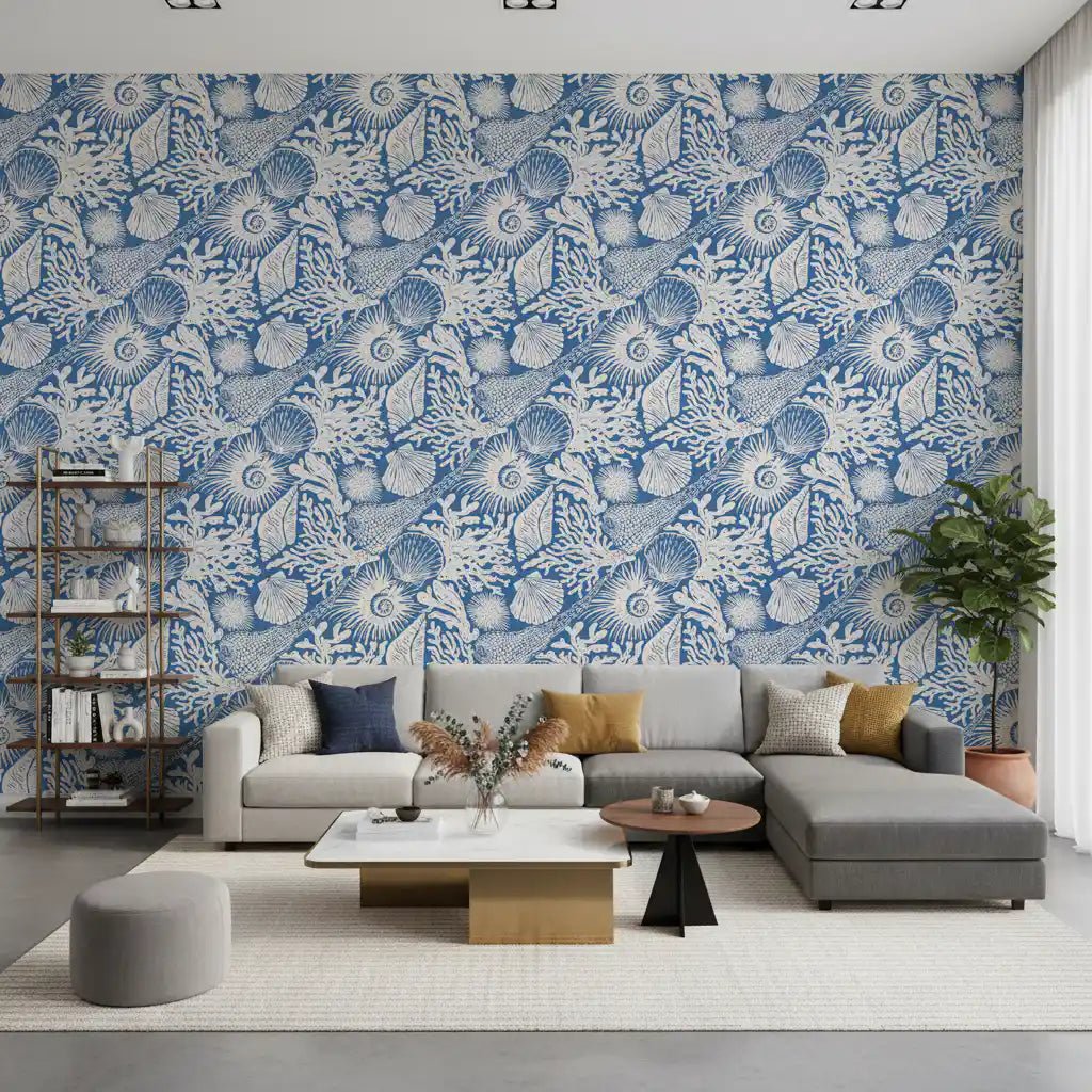 Marine line motifs settle into a master living room with Boho Seashell wallpaper.
GD9548