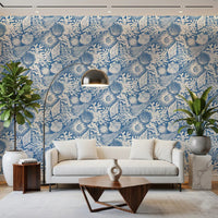 Deep tones wash a Living room with Seashell Coral Denim wallpaper.
⁠GD9548
