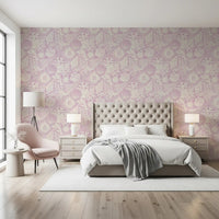 Through a Bedroom, ammonites and urchins float across Boho Seashell wallpaper.GD9546