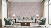 Soft lavender tones wash a living room with Seashell Coral Lavender wallpaper.
GD9546