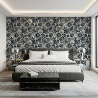 Heavy navy linework brings sea life forward on Boho Seashell Coral wallpaper.⁠GD9544