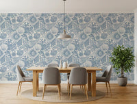 Pale shells and reef forms fill a Dining room backdrop in Boho Seashell wallpaper.⁠GD9545