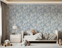Scallops, ammonites, and urchins scatter across Boho Seashell Coral wallpaper.GD9547