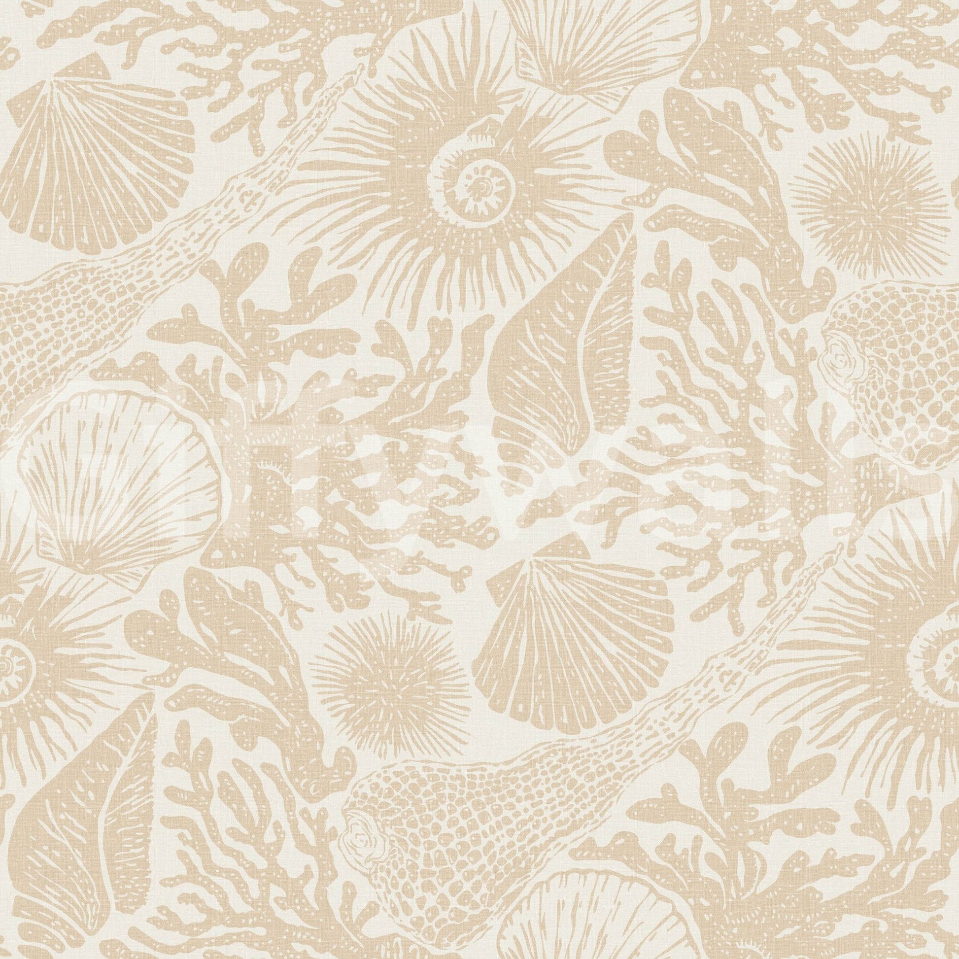 Reef branches, sponges, and ammonites layer through Boho Coral Sand wallpaper.GD9549