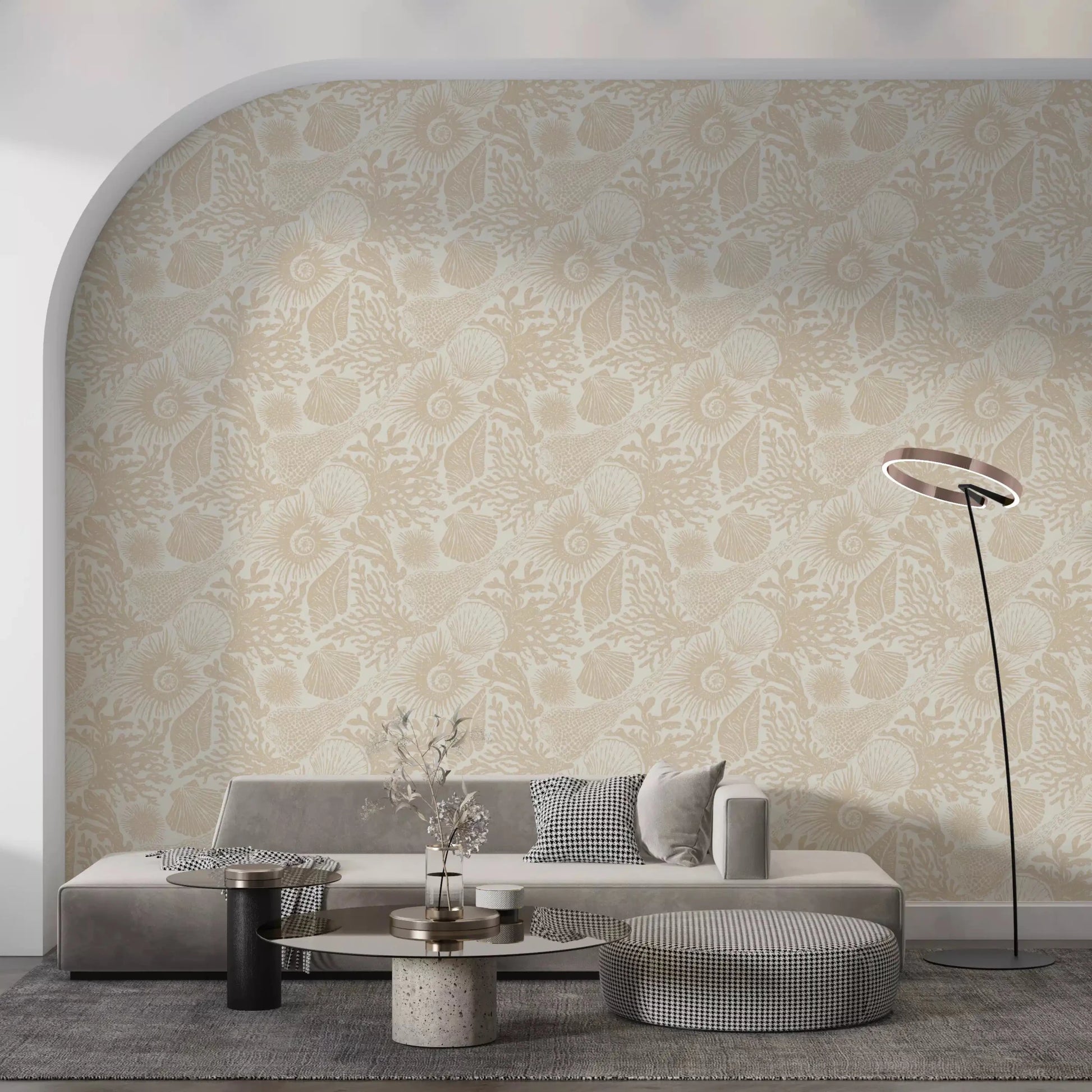 Coastal sketches drift across a Hallway with Boho Seashell Sand wallpaper.
GD9549