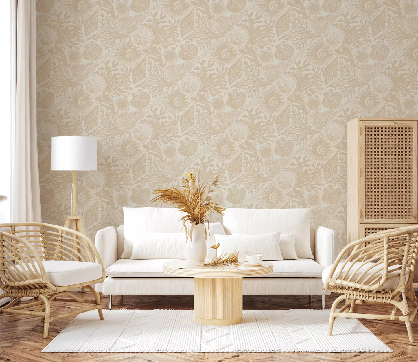 Marine line drawings settle into a Living room in Boho Sand wallpaperGD9549