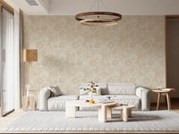 Scallops, ammonites, and sea urchins scatter across Boho Seashell Coral wallpaper.GD9549