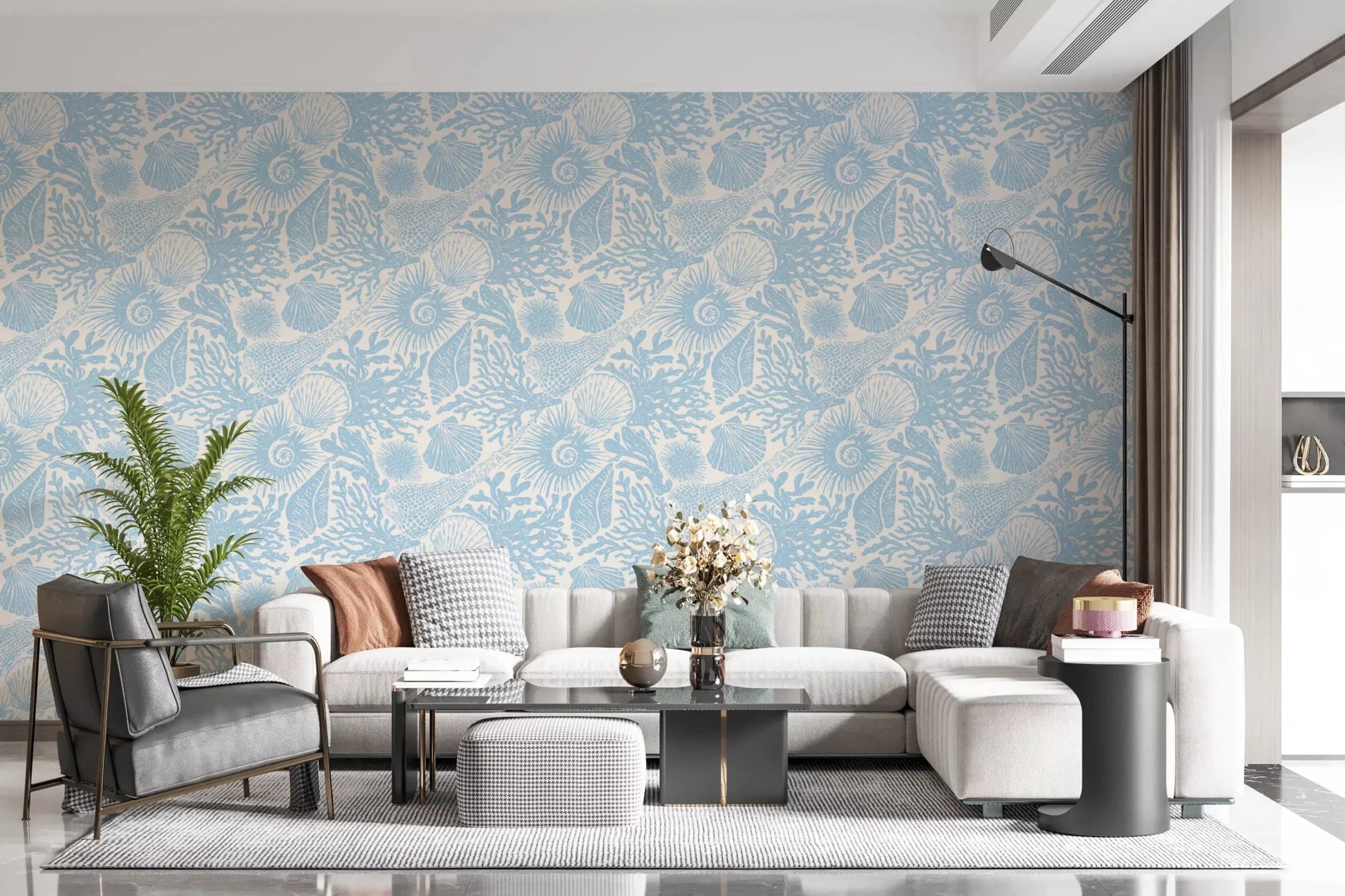 Master Hallway backdrops feel airy with Coral Soft Blue wallpaper.r⁠GD9543