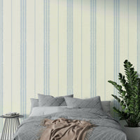 Boho chic sky blue linen wallpaper with elegant stripes.

