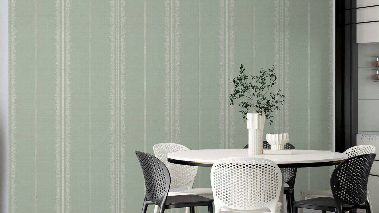 Boho Stripes Sea Green Wallpaper featuring soft, green stripes

