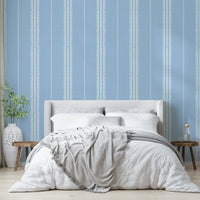 Boho Stripes Sky Blue Wallpaper featuring soft blue stripes

