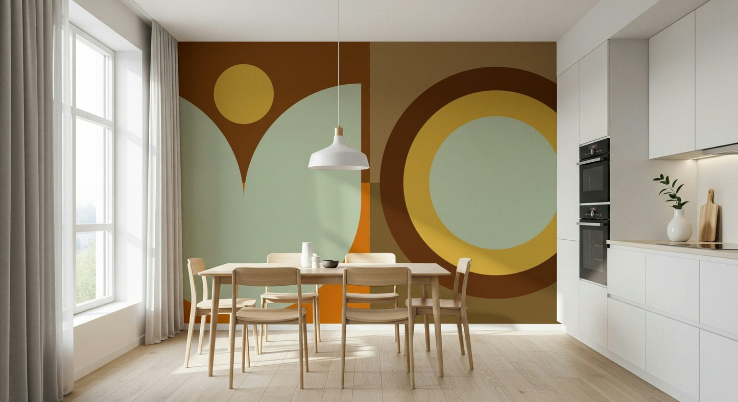 Celestial peel and stick wallpaper with sun and moon design brightening a bedroom.

