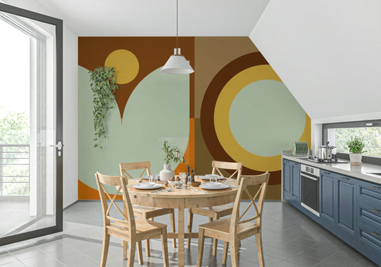 Boho Sun and Moon wallpaper mural in a tranquil meditation room., GD6395