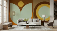 Artistic boho mural featuring phases of the moon in a modern living space.

