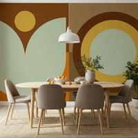 Close-up of golden celestial elements on a Boho Sun and Moon wallpaper.

