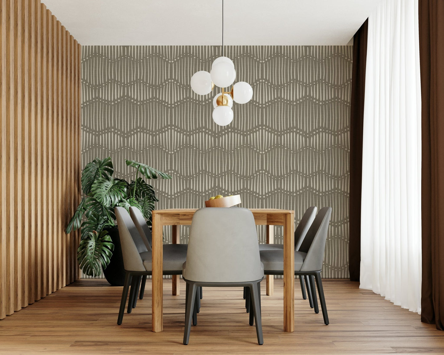 The mural extends across the entire wall, creating a clean backdrop.

