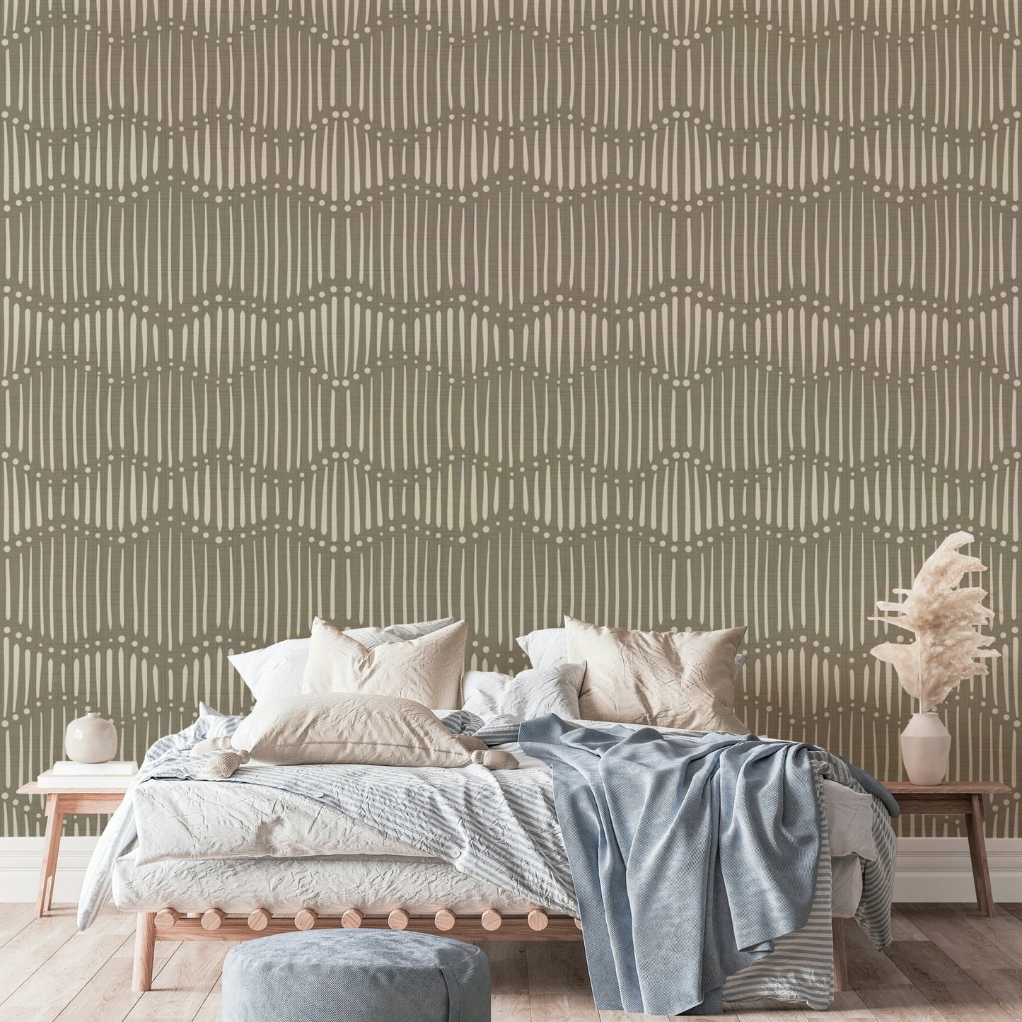 The colors are soft and serene, with a uniform greenish-brown tone.

