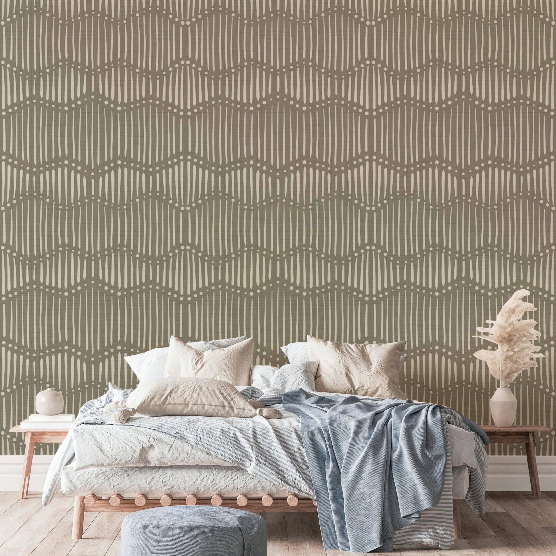 The colors are soft and serene, with a uniform greenish-brown tone.

