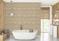 The image shows a flowing, wave-like design with a subtle canvas texture.

