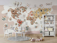 The wallpaper is used to create a feature wall in a children's room.

