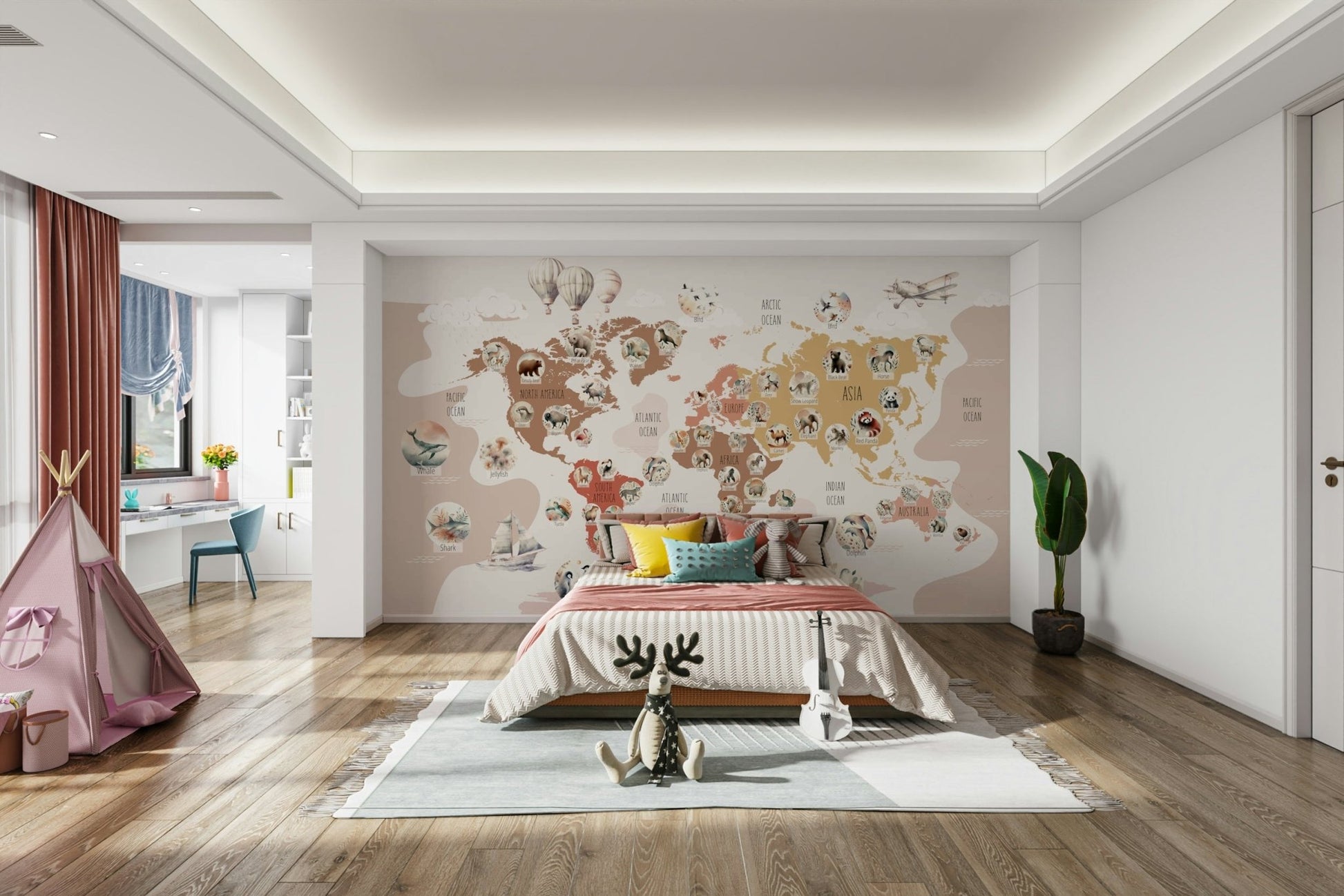 A close-up of the fun details on the map design.

