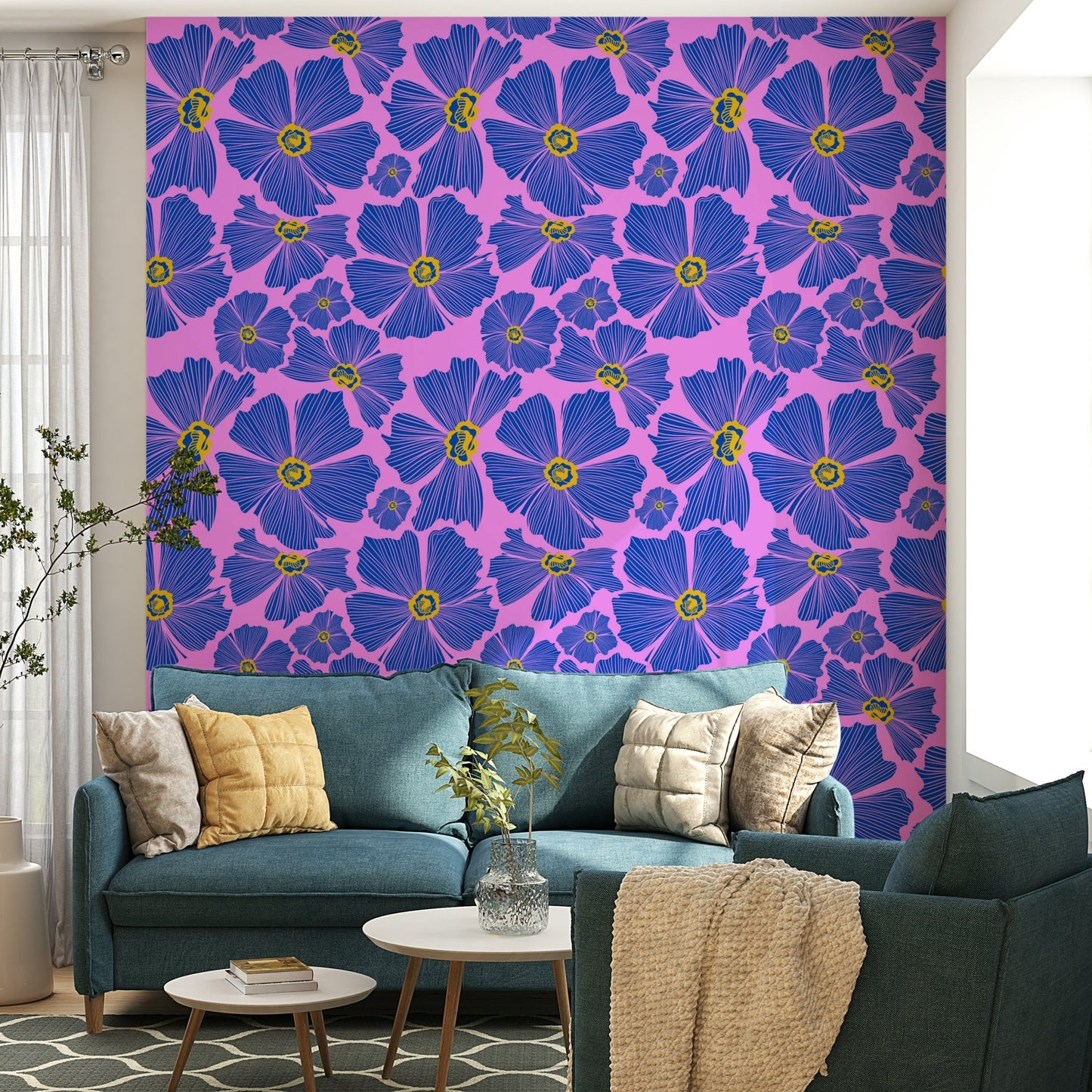 A wallpaper design with a floral burst pattern.

