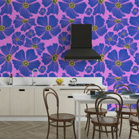 The image shows a repeating pattern of blooming flowers and leaves.

