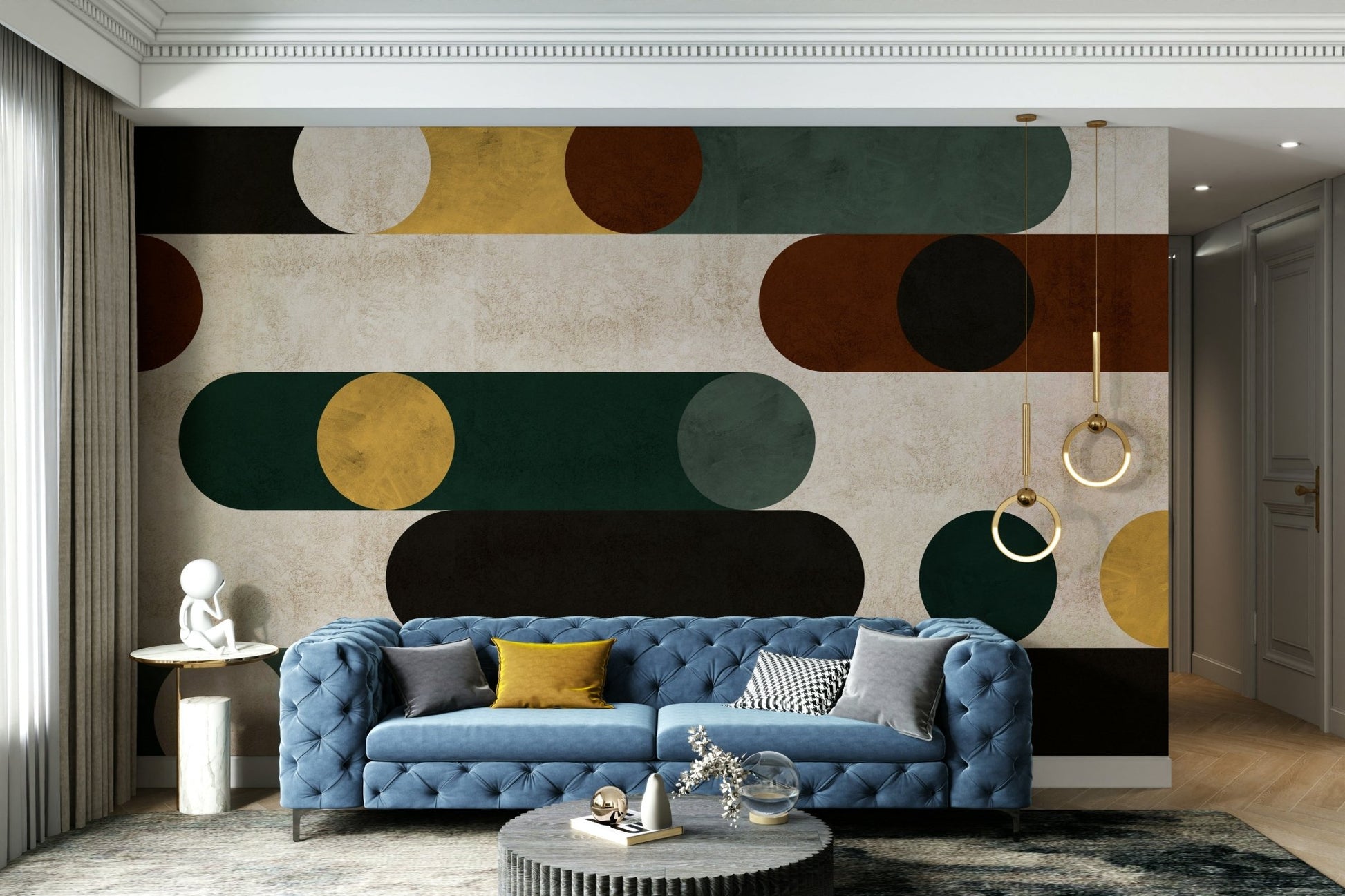 Graphic wallpaper featuring bold circular elements


