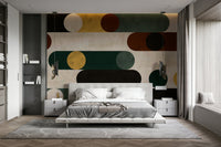 Black and white circle-line mural for interiors


