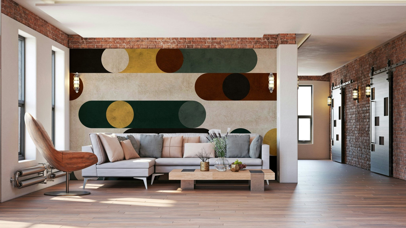 Bold circle and lines wall mural in modern style

