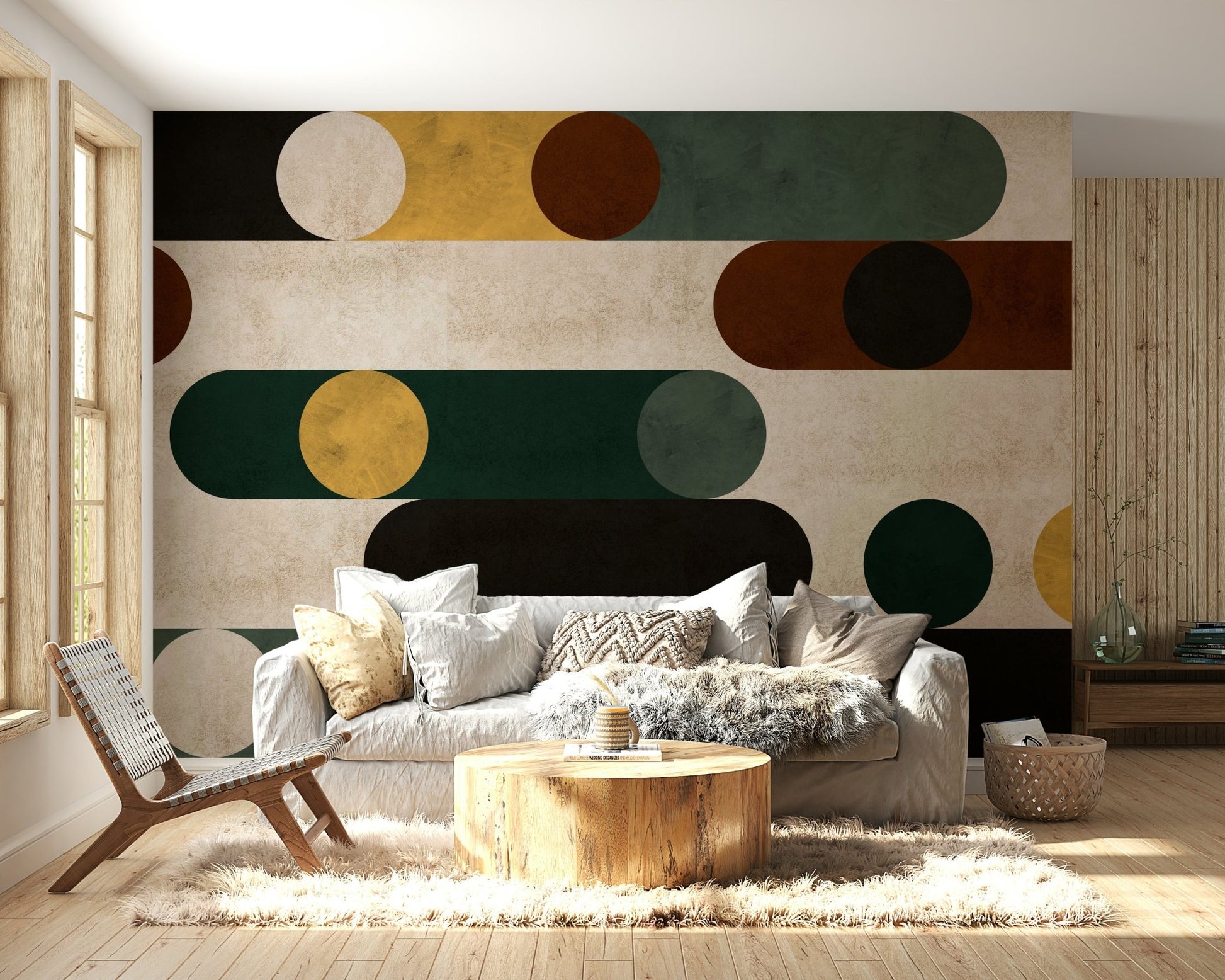 Abstract wall design with geometric circles and lines

