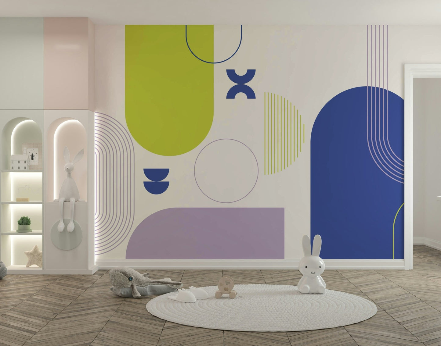 Close-up of vibrant geometric pattern mural

