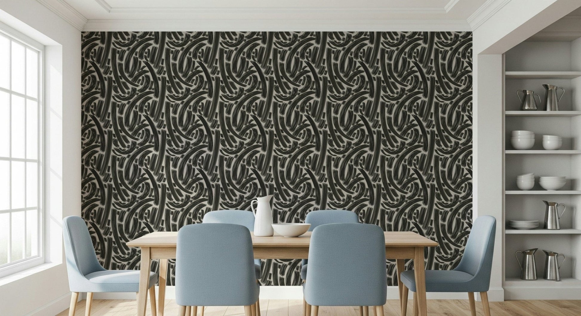 A graceful subtle stripe wall mural in cool, bold tones., GD5310