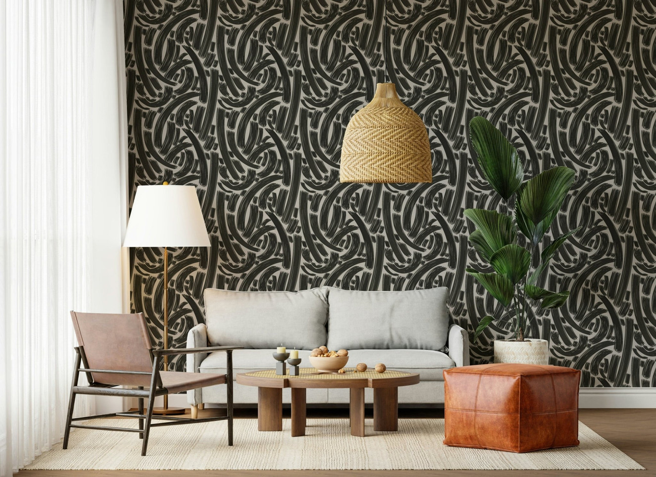 A beautiful bold line wallpaper mural for a modern, geometric room.
