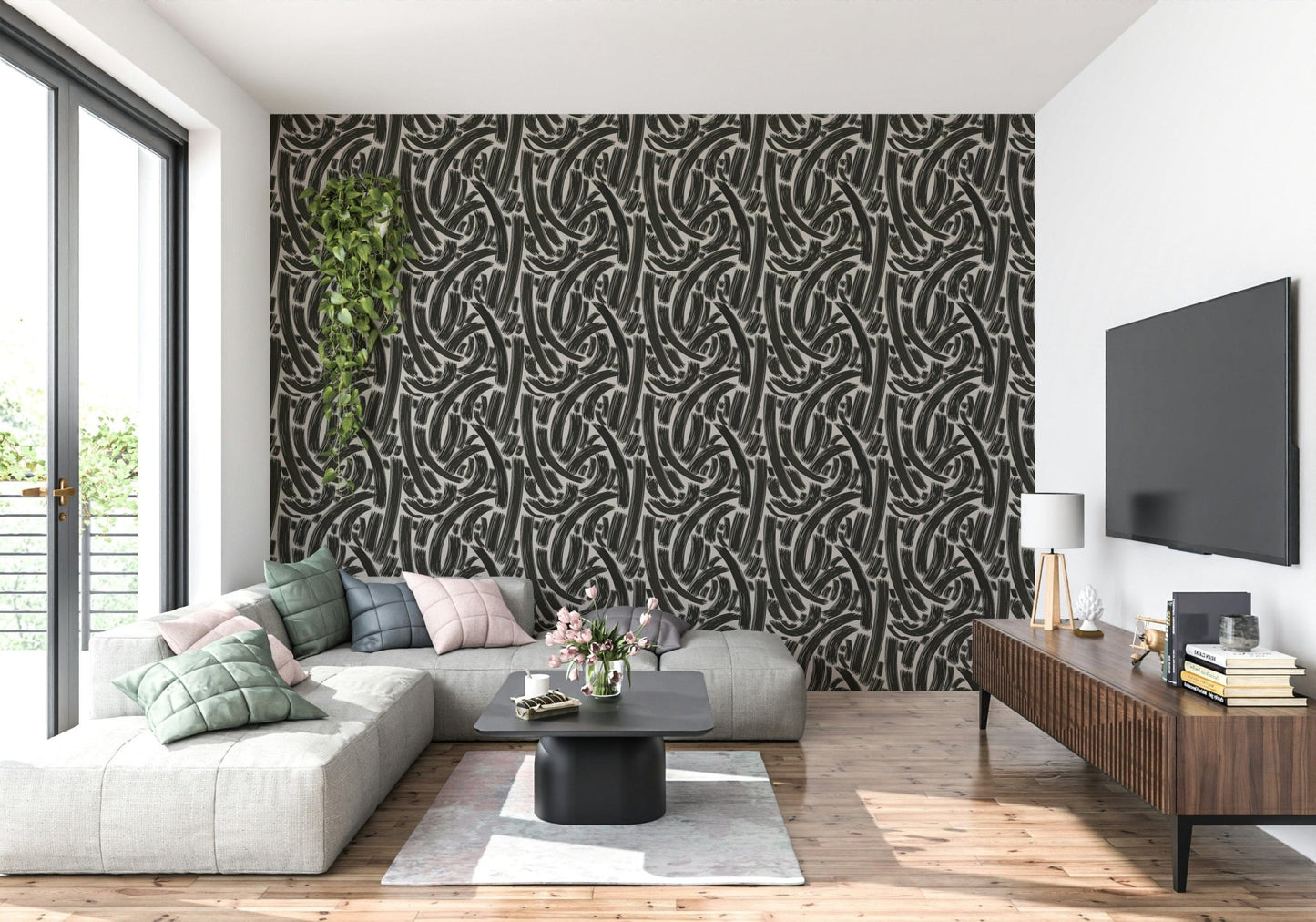 A calming modern pattern wallpaper mural that defines a space., GD5310