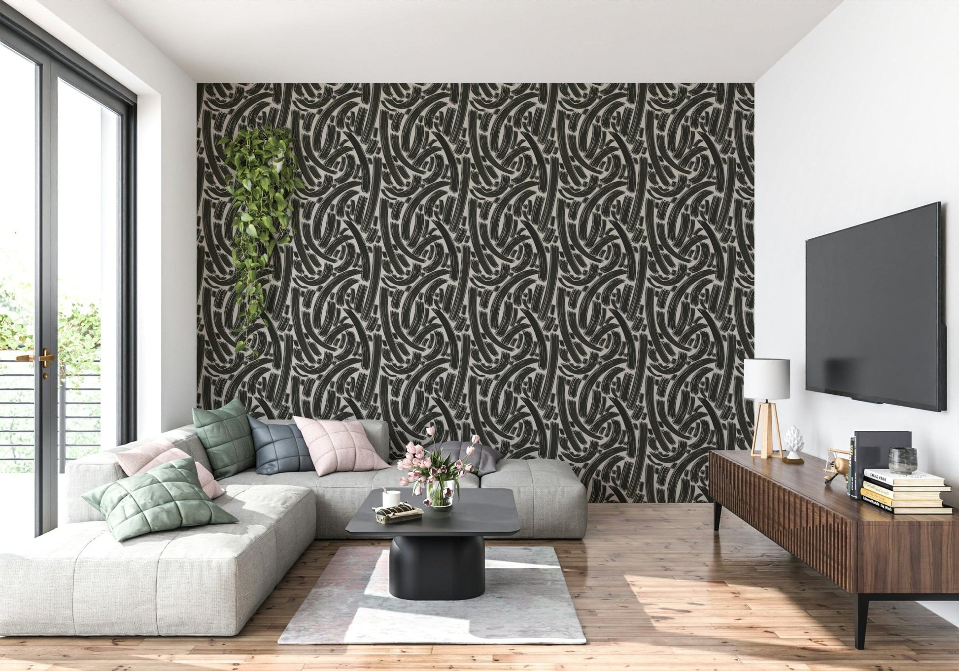 A calming modern pattern wallpaper mural that defines a space., GD5310