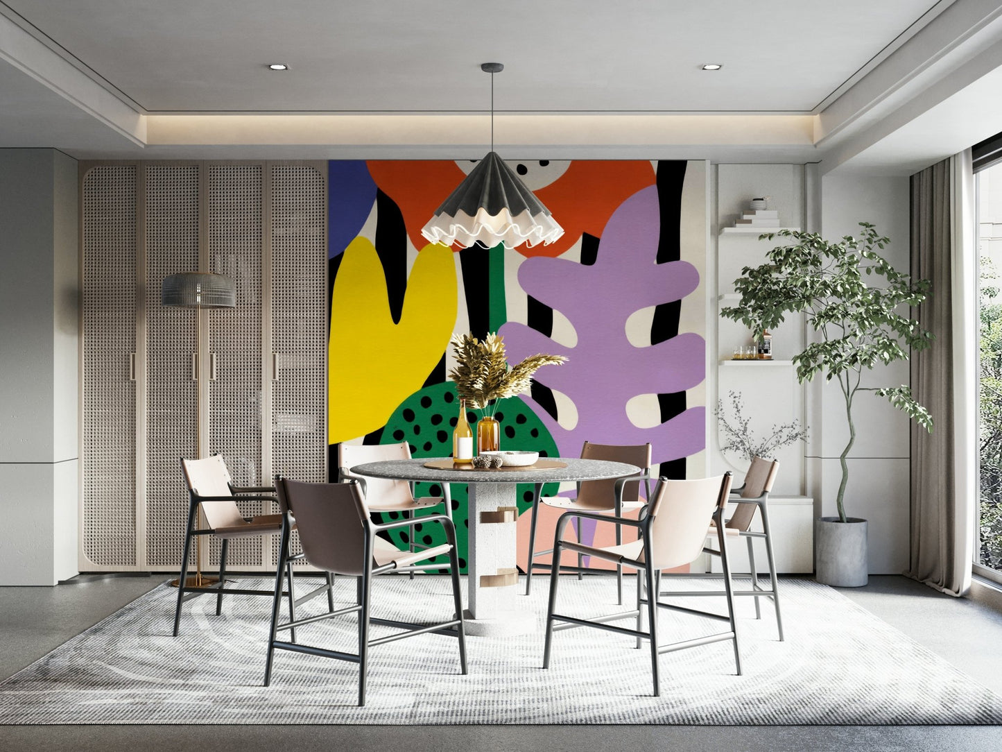 Playful wall mural with freeform botanical patterns, GD2140