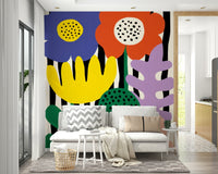 Oversized Matisse-style flowers in vivid primary hues, GD2140