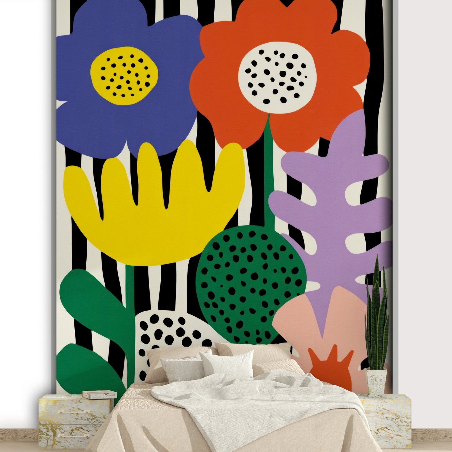 Whimsical cut-out floral wall mural with bold colors, GD2140