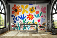 Wall mural featuring oversized Matisse-style flowers

