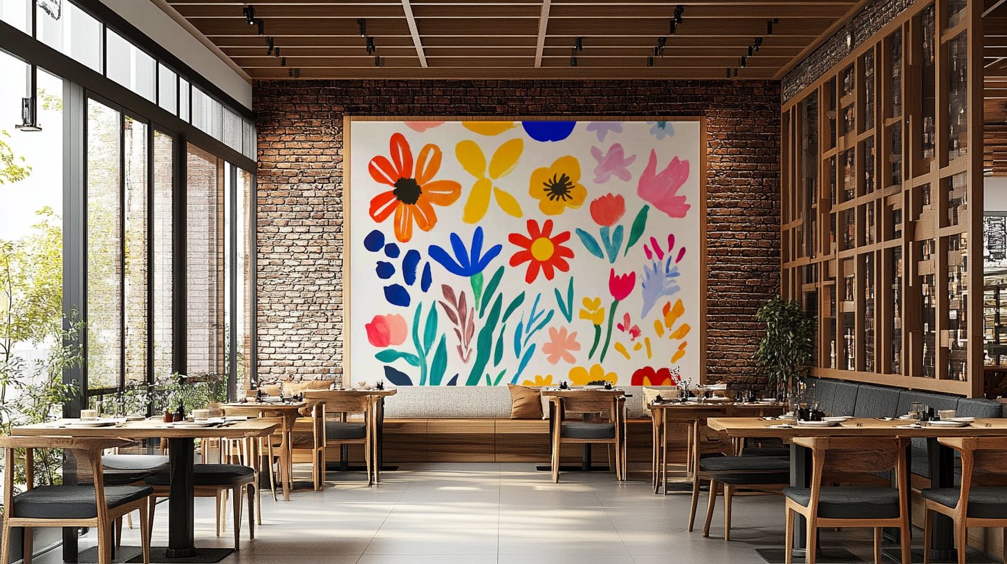 Gallery wall with Matisse-inspired flower impressions

